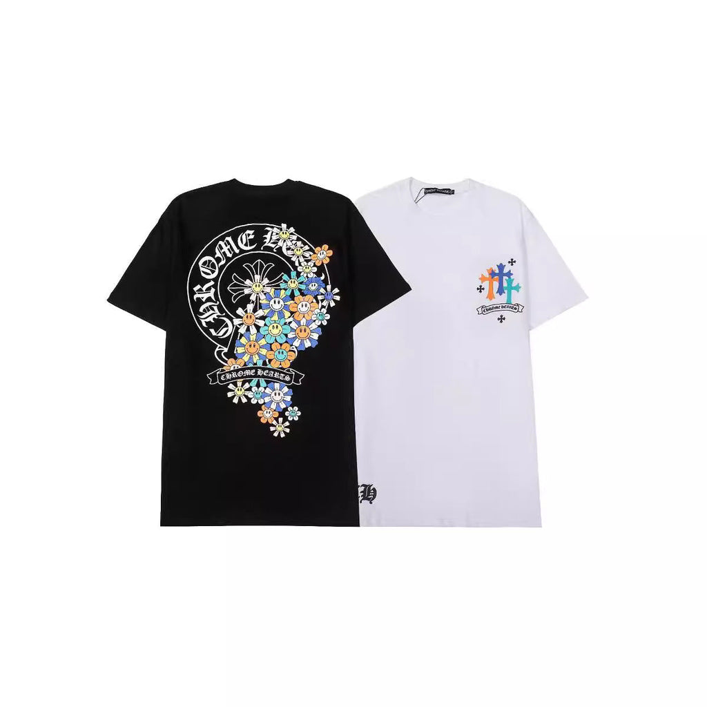 Chrome Heart T Shirts Croix Cross Color Leather Printed Short Sleeve T-Shirt
