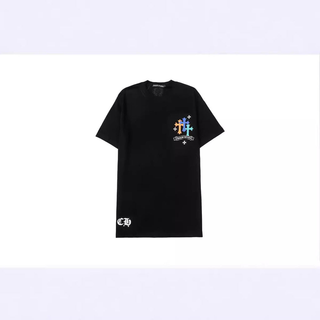 Chrome Heart T Shirts Croix Cross Color Leather Printed Short Sleeve T-Shirt