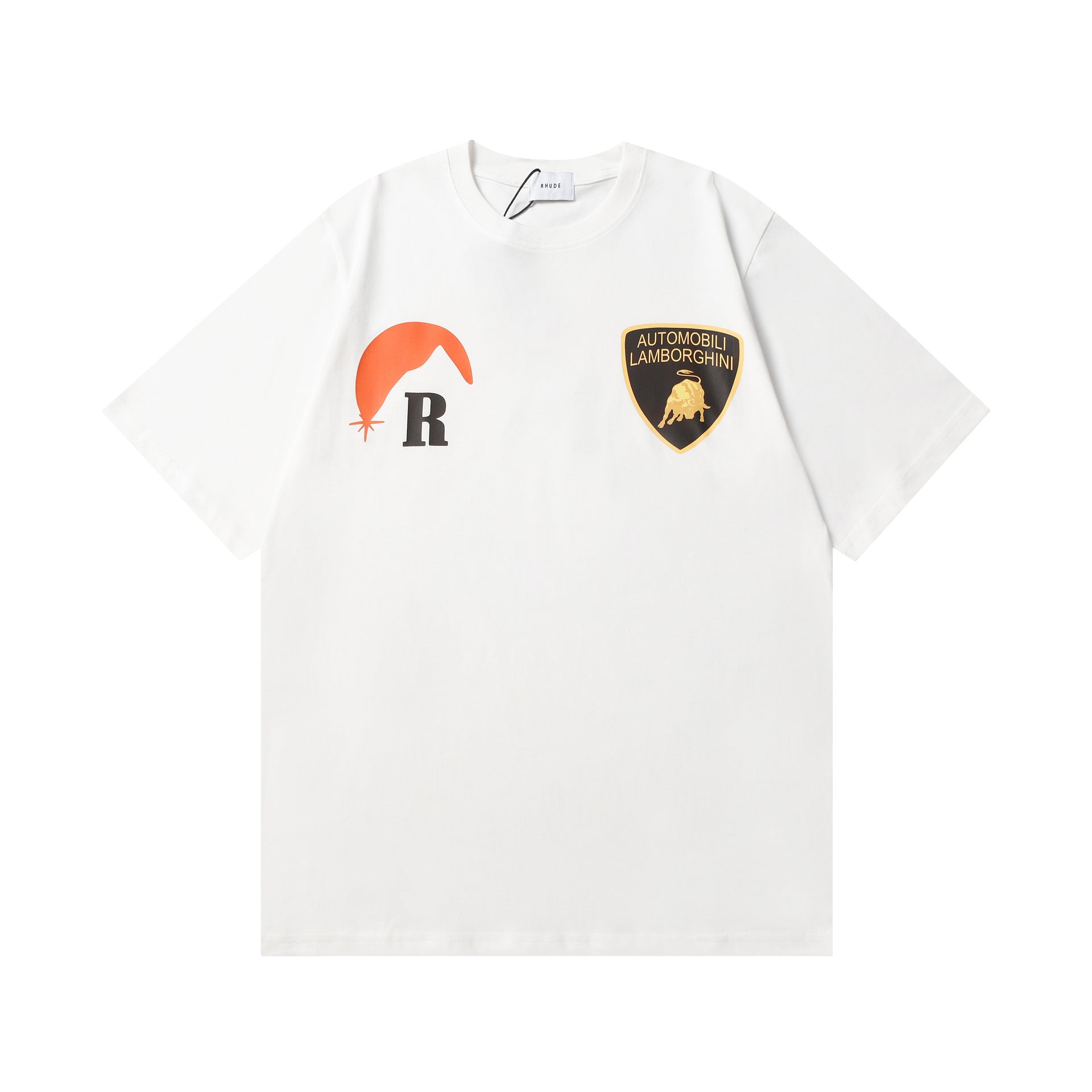 Rhude T-shirt Striped Sunset Snow Mountain Print Short Sleeve T-shirt